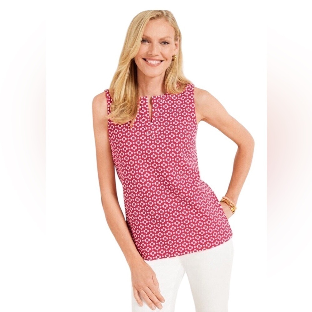New Talbots Pink & White Geo Ottoman Sleeveless Top Large BNWOT